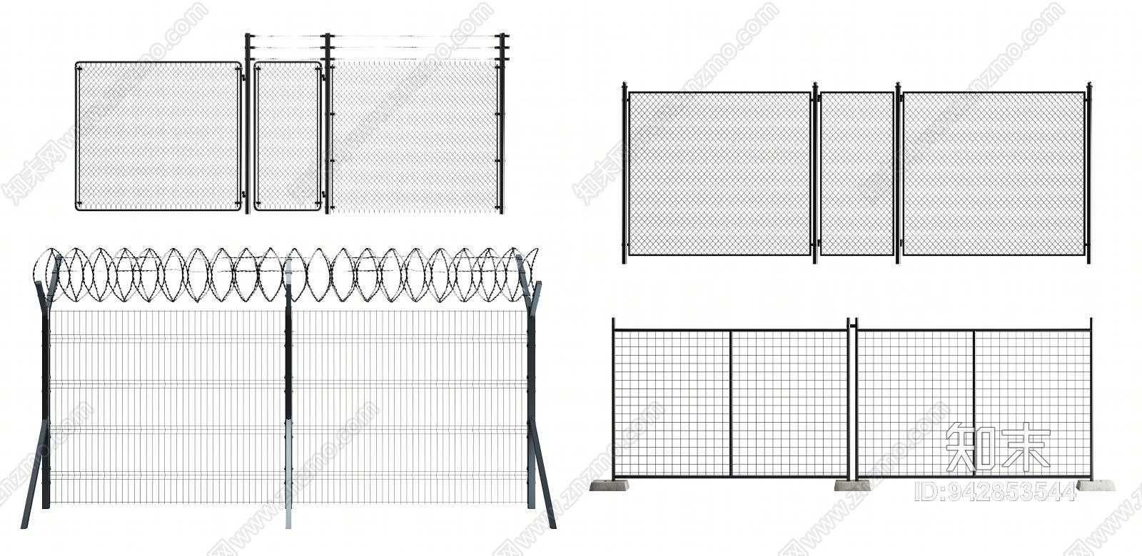 现代铁艺防护防盗围栏3D模型下载【ID:942853544】