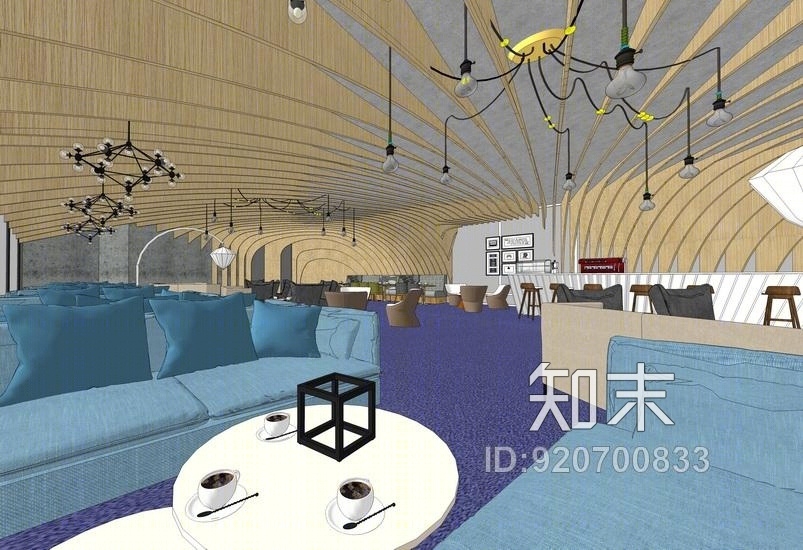 异形咖啡吧室内设计SU模型下载【ID:920700833】