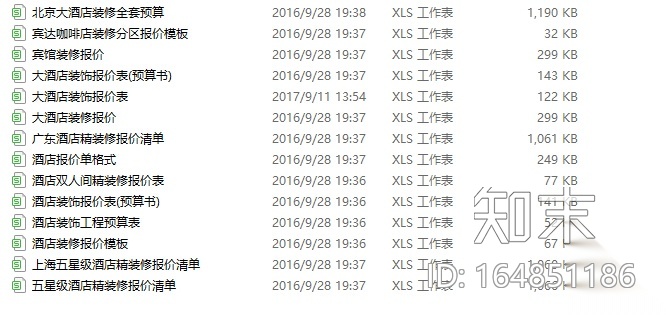 工装预算模板--酒店宾馆装修预算清单（14套）施工图下载【ID:164851186】