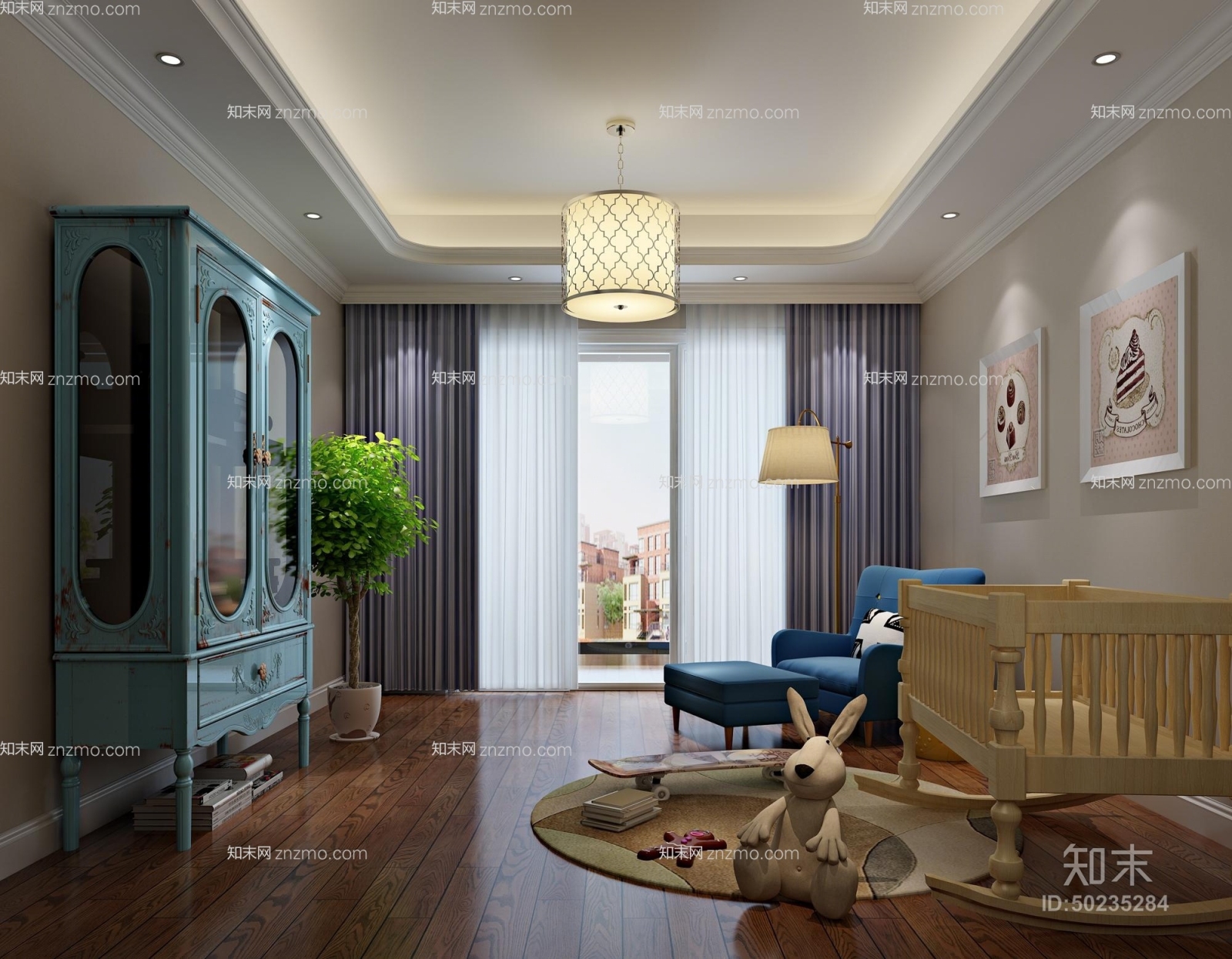 法式田园黄色吊灯3D模型下载【ID:50235284】