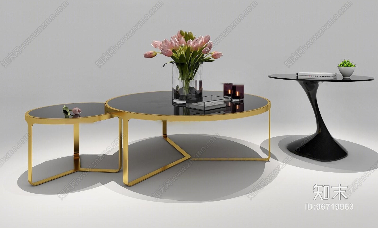 现代茶几花瓶组合3D模型下载【ID:96719963】