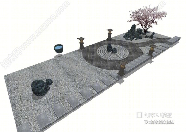 中式枯山水SU模型下载【ID:646620644】