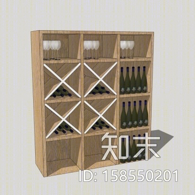 现代实木酒柜SU模型下载【ID:158550201】