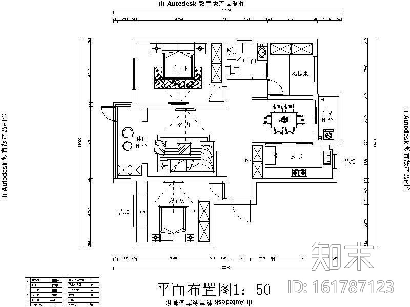 [扬州]美式简约三居室设计施工图cad施工图下载【ID:161787123】