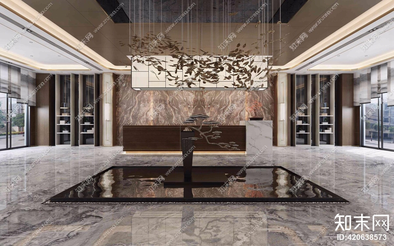 新中式售楼大厅3D模型下载【ID:420638573】