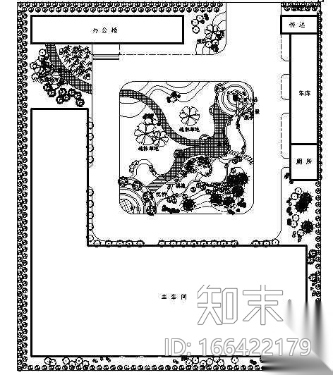 某印务厂区环境景观平面图cad施工图下载【ID:166422179】