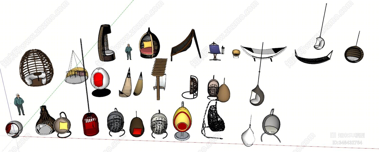 现代风格秋千户外吊床SU模型下载【ID:348432764】