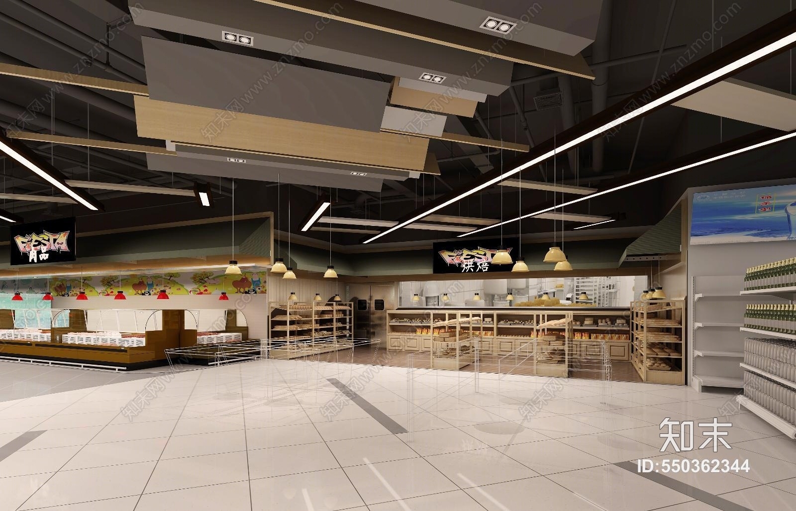 现代超市大厅3D模型下载【ID:550362344】