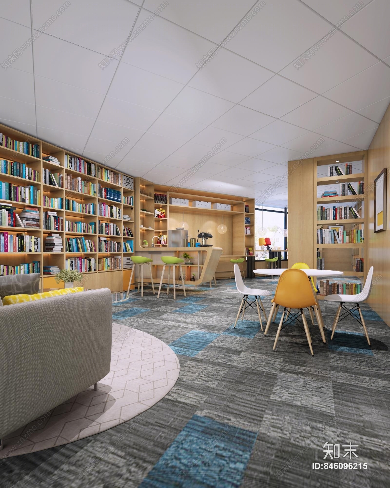 现代风格学校阅读室书吧3D模型下载【ID:846096215】