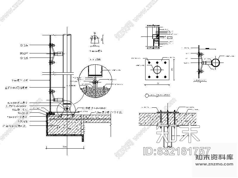 图块/节点点式玻璃幕墙详图施工图下载【ID:832181757】