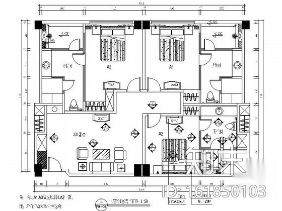 休闲会所套房室内装修图cad施工图下载【ID:161850103】