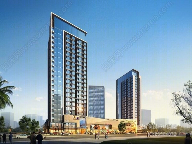 现代高层住宅+商业综合体SU模型下载【ID:235640721】
