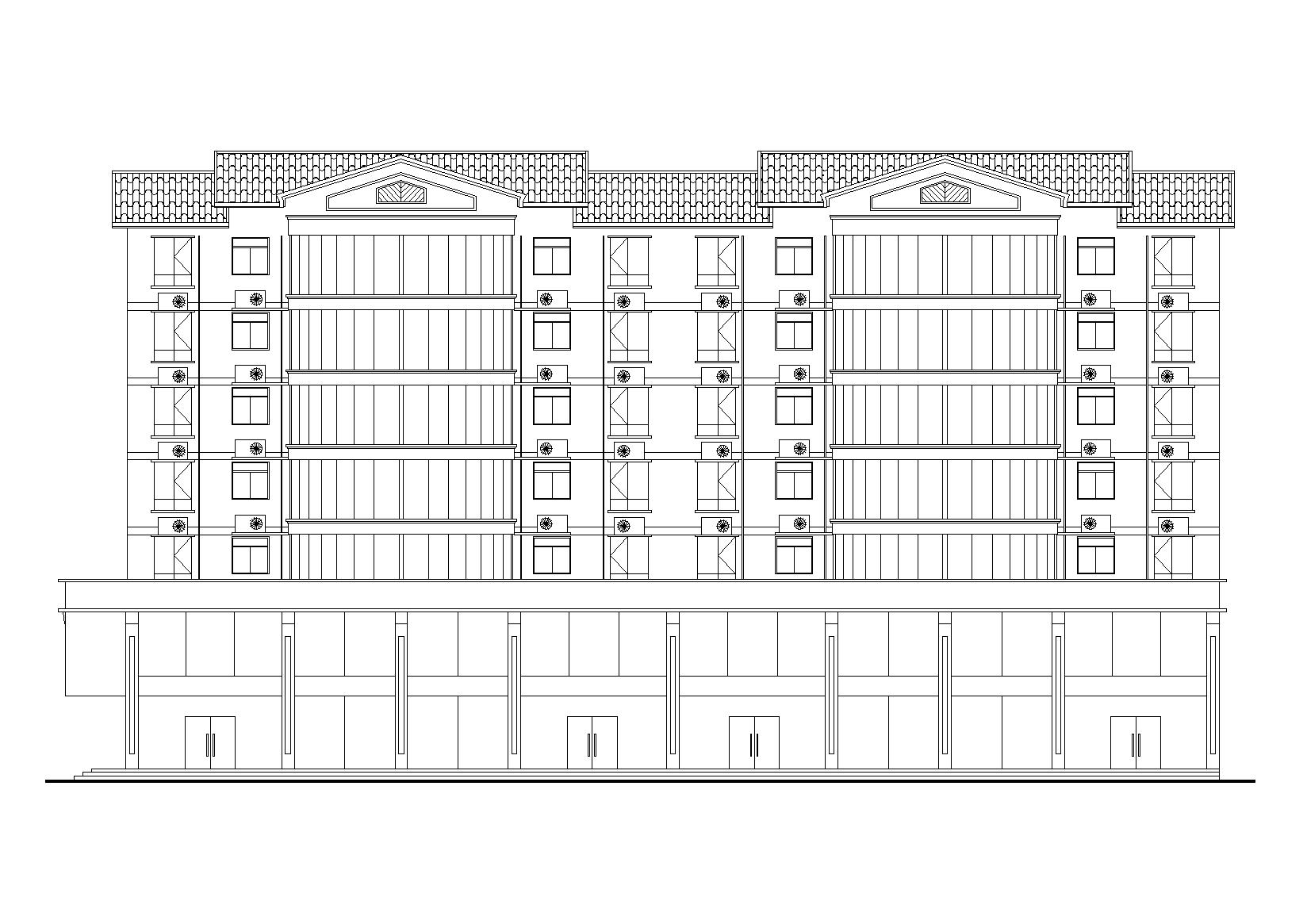 七层坡屋顶居民楼建筑设计（含两层底商）施工图下载【ID:164873120】