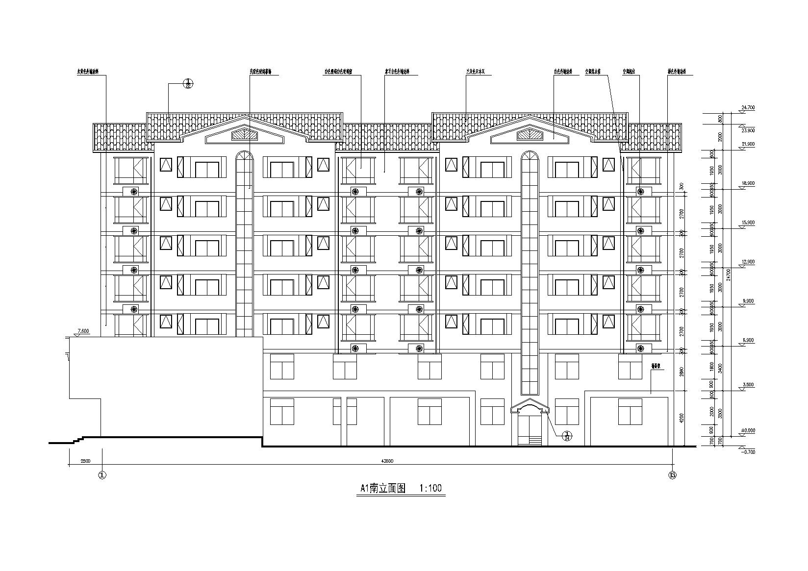 七层坡屋顶居民楼建筑设计含两层底商施工图下载