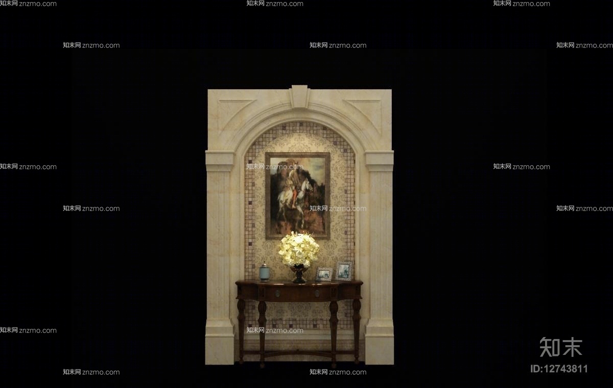 米色拱门形大理石装饰墙3D模型下载【ID:12743811】