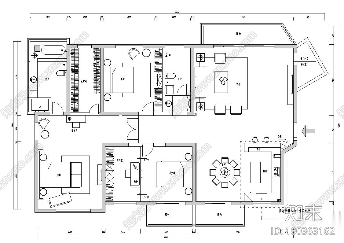 現代簡約200㎡大平層住宅裝修施工圖設計施工圖下