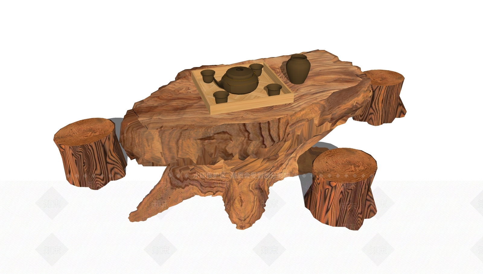 现代根雕茶座根雕茶桌SKPSU模型下载【ID:170120253】