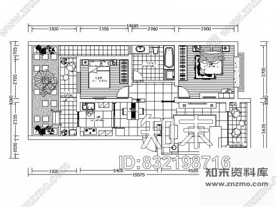 图块/节点现代花园两居室内平面图施工图下载【ID:832198716】