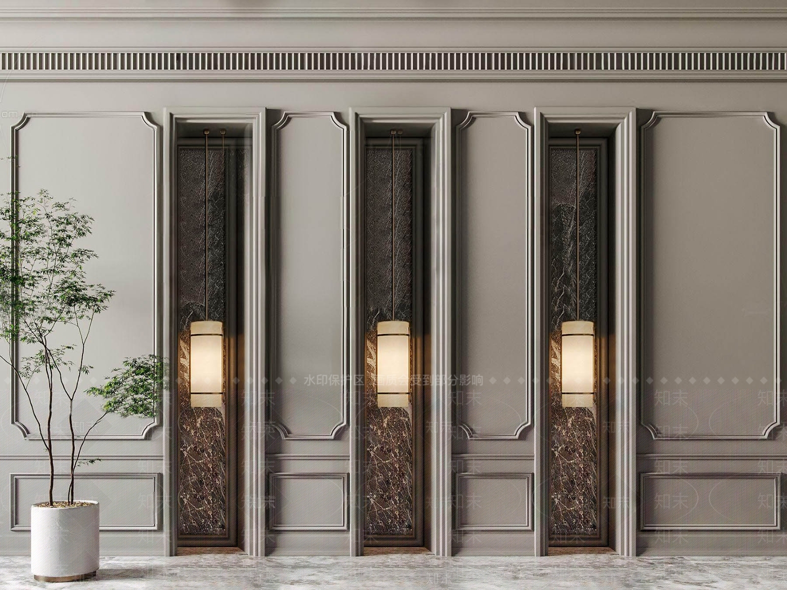 简欧石膏造型背景墙3D模型下载【ID:1111510667】