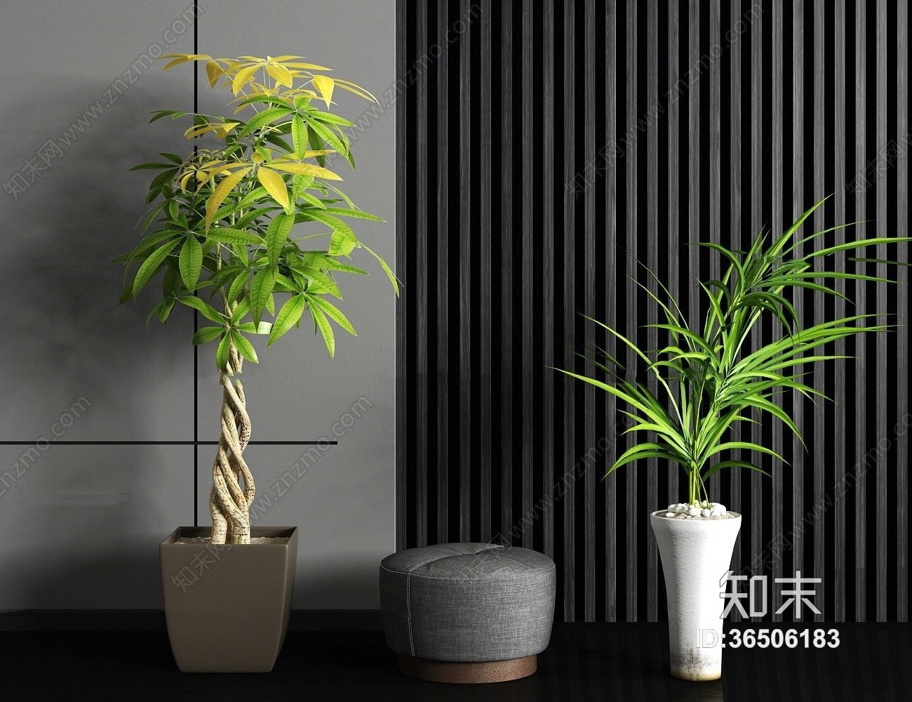 现代发财树盆栽矮凳组合3D模型下载【ID:36506183】