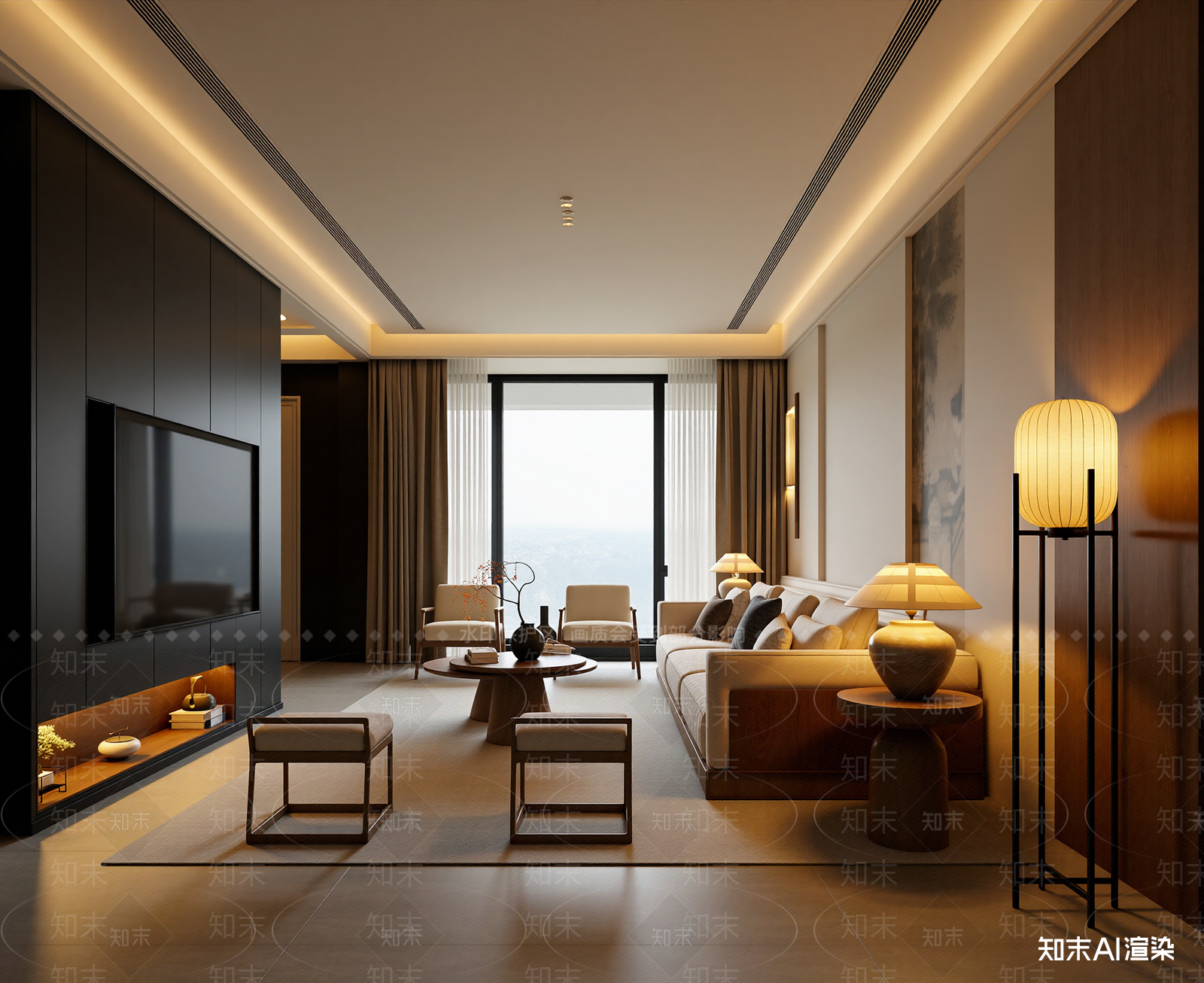 新中式家居客厅3D模型下载【ID:1221991531】