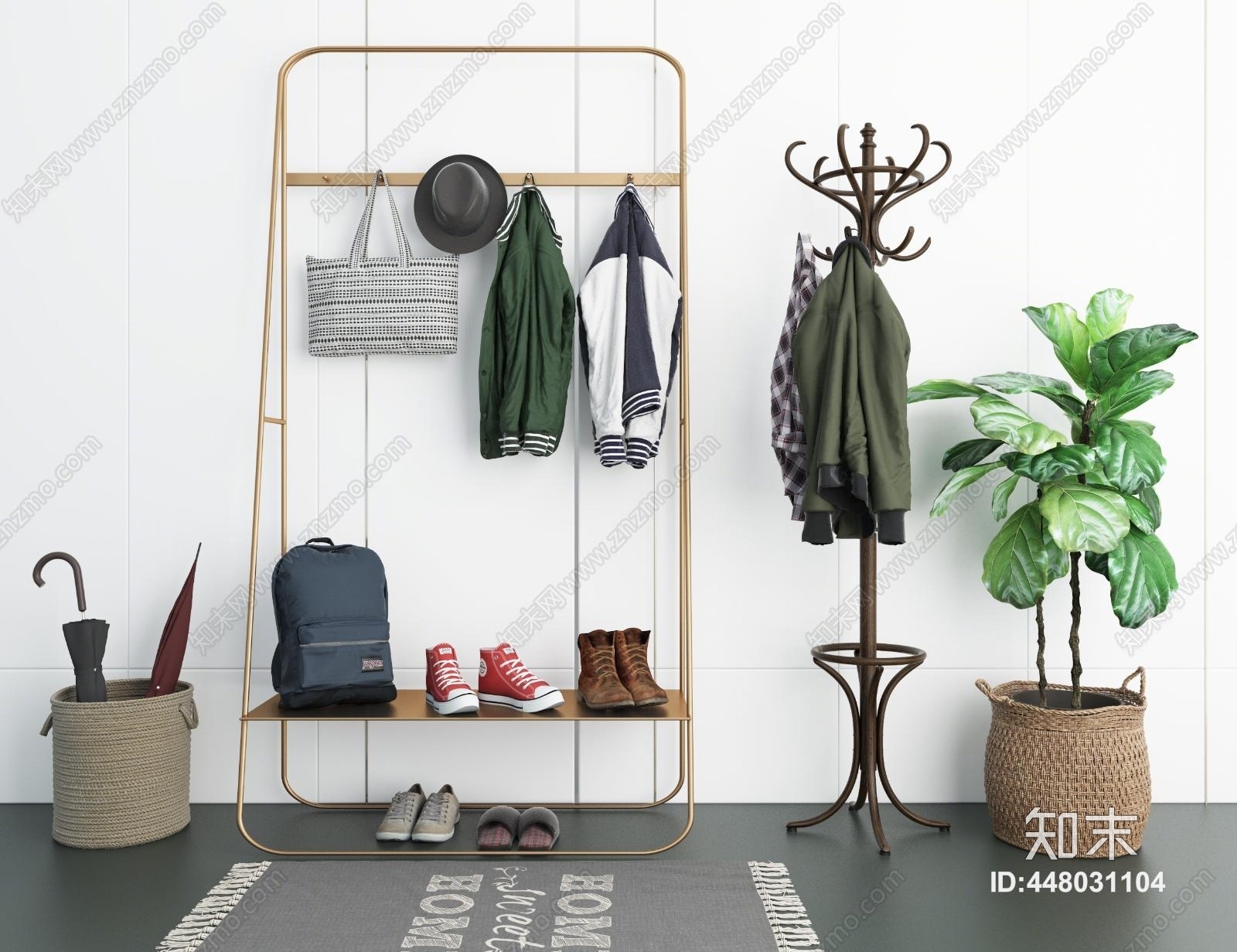 现代衣服架3D模型下载【ID:448031104】