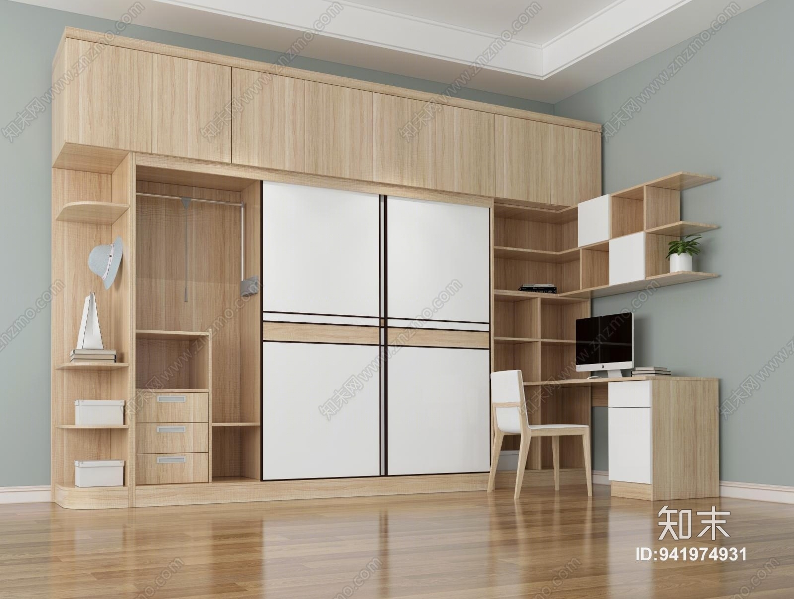 北欧风格转角衣柜3D模型下载【ID:941974931】