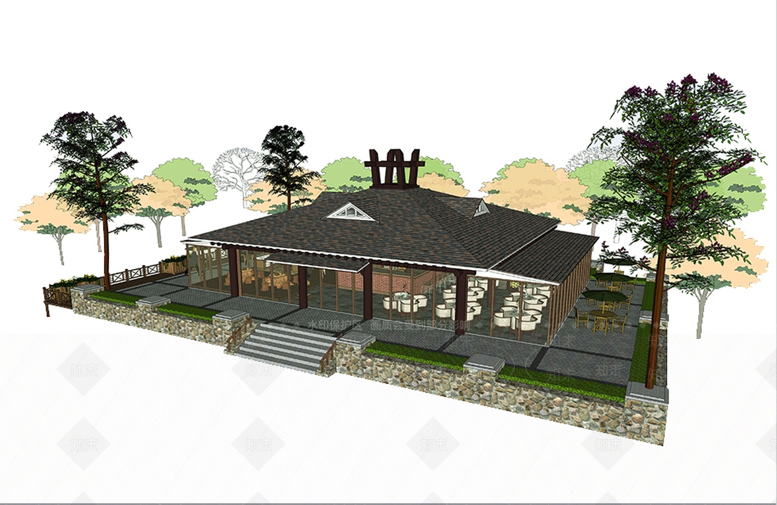 中式餐厅快餐SU建筑SU模型下载【ID:174868180】