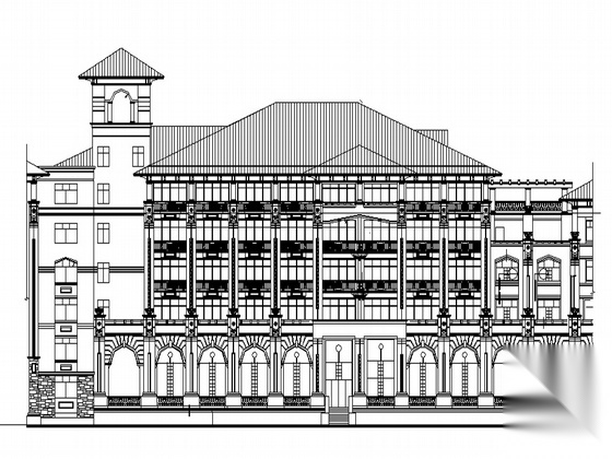 某豪华欧式酒店裙建筑设计方案图cad施工图下载【ID:167656136】