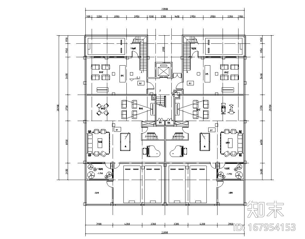 小面宽洋房户型平面图设计施工图下载【ID:167954153】