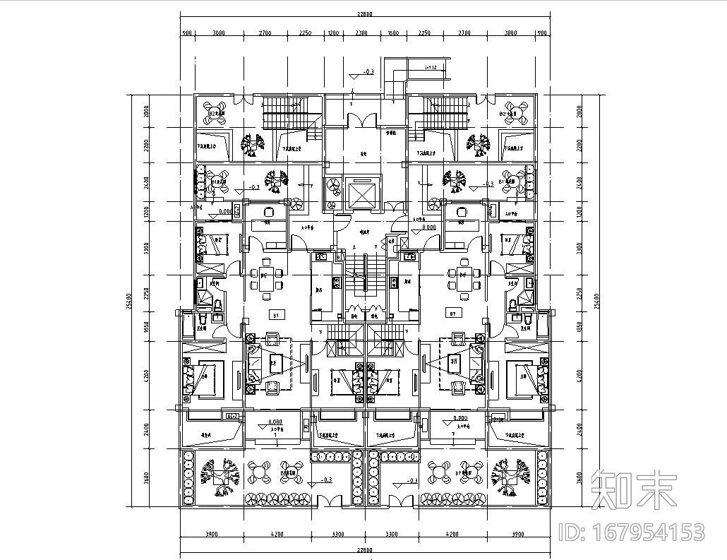 小面宽洋房户型平面图设计施工图下载【ID:167954153】