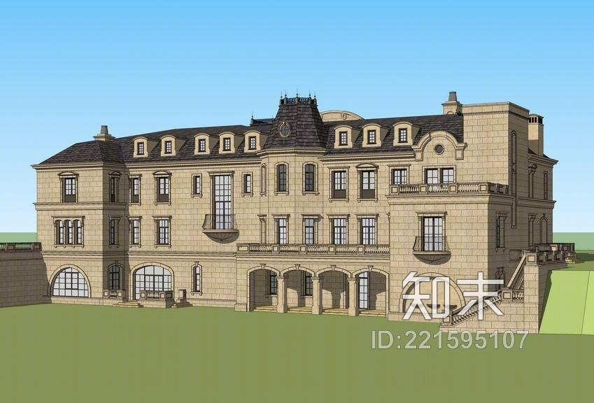 法式大独栋SU模型下载【ID:221595107】