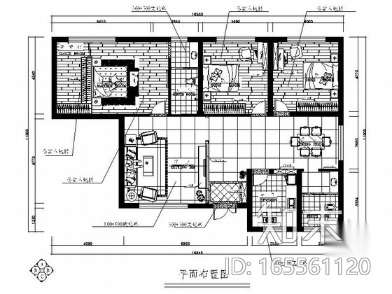 [原创]三居室现代温馨小窝室内施工图（含效果图）cad施工图下载【ID:165561120】