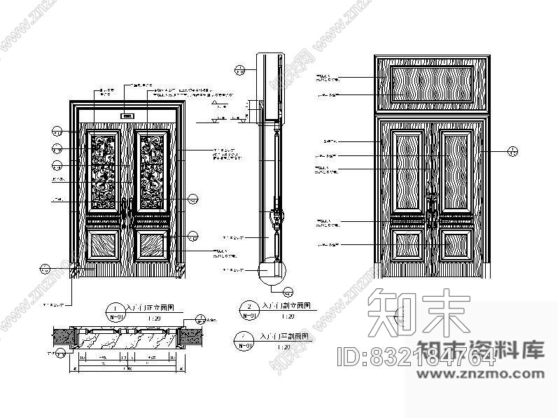 图块/节点豪华雕花入户木门详图施工图下载【ID:832184764】