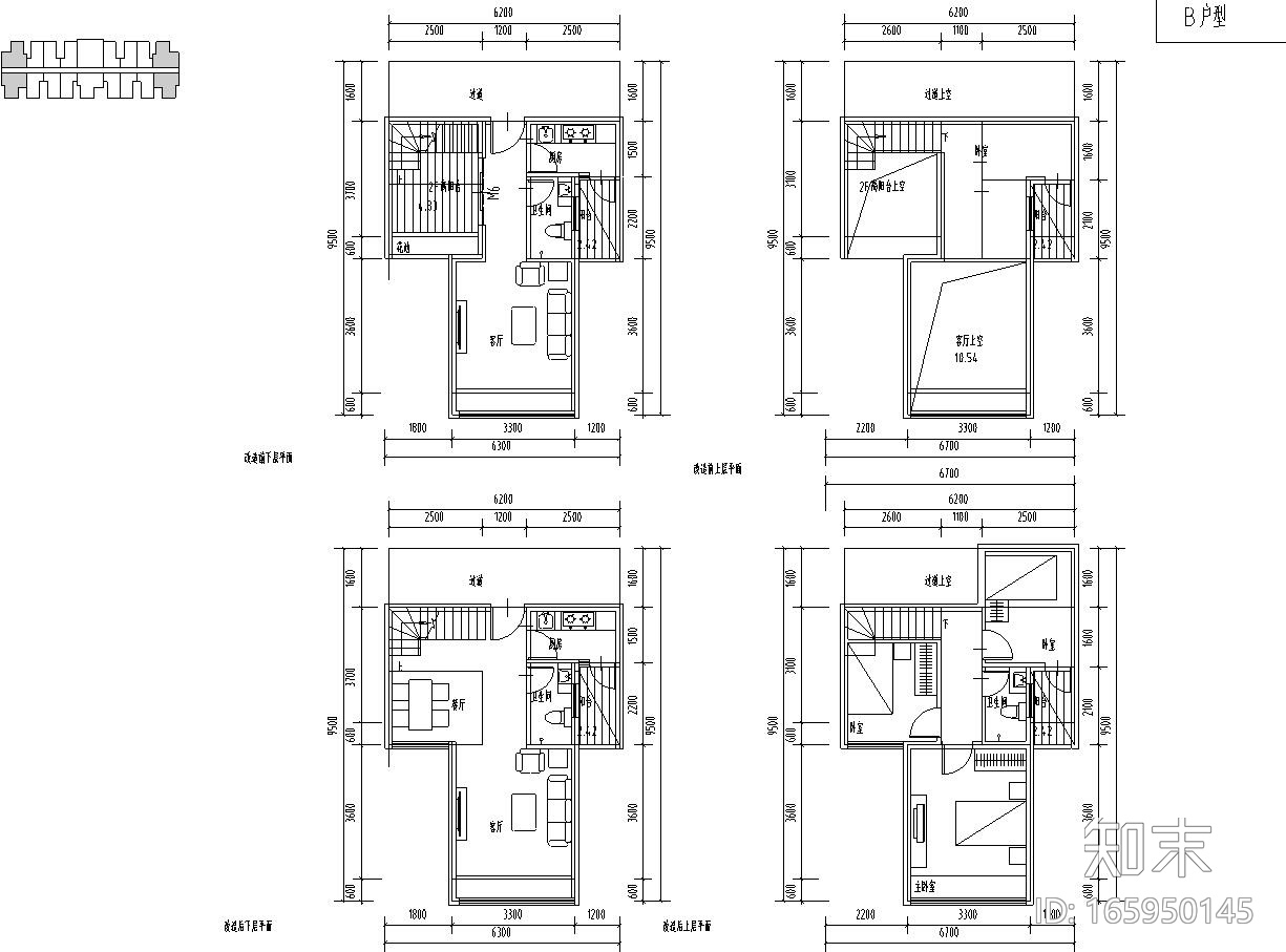 光明业尊复式公寓户型平面图设计cad施工图下载【ID:165950145】