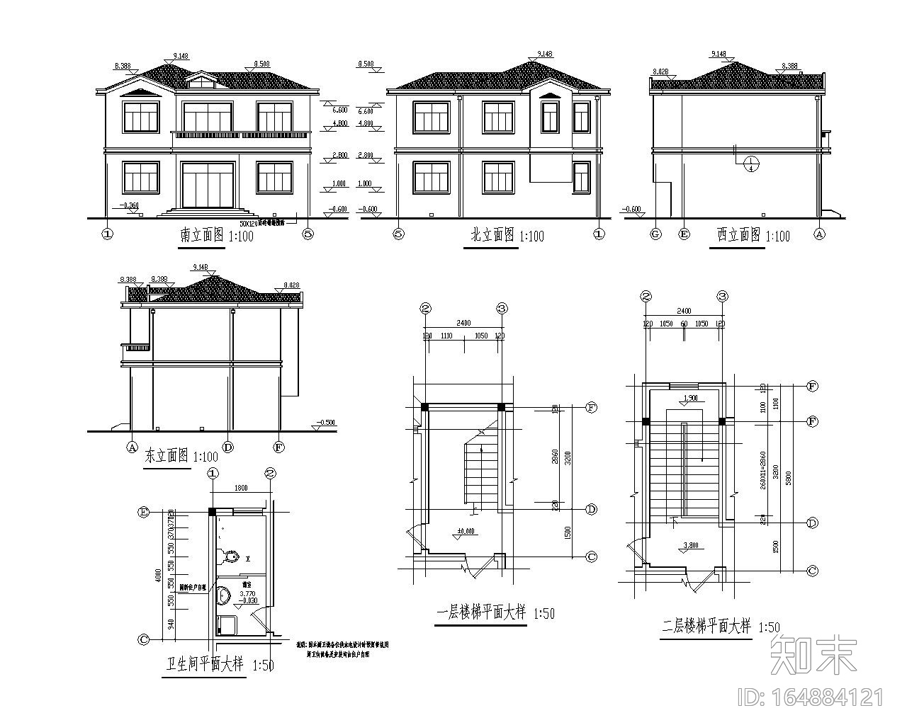 二层小型别墅砖混结构施工图（CAD）施工图下载【ID:164884121】