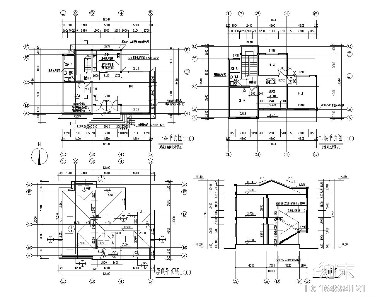 二层小型别墅砖混结构施工图（CAD）施工图下载【ID:164884121】