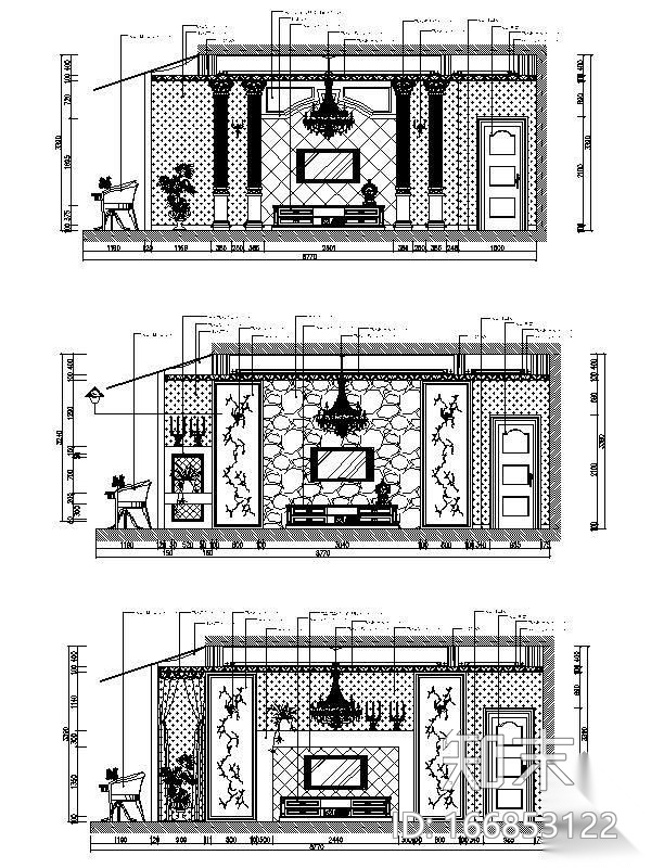 欧式电视墙立面图cad施工图下载【ID:166853122】