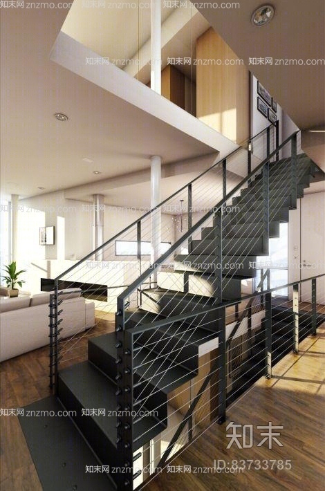 现代铁艺楼梯3D模型下载【ID:83733785】