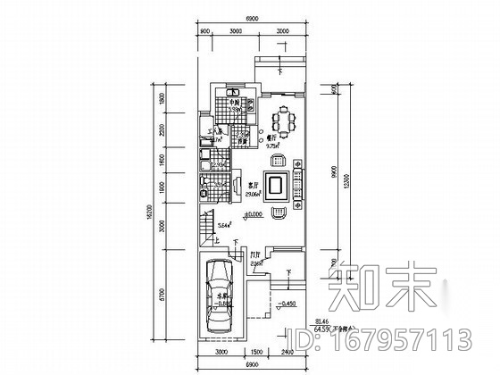 某三层带车库联排别墅平面图（南入口、240平方米）施工图下载【ID:167957113】