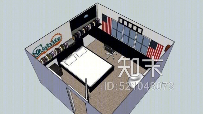 黑白卧室SU模型下载【ID:521048073】