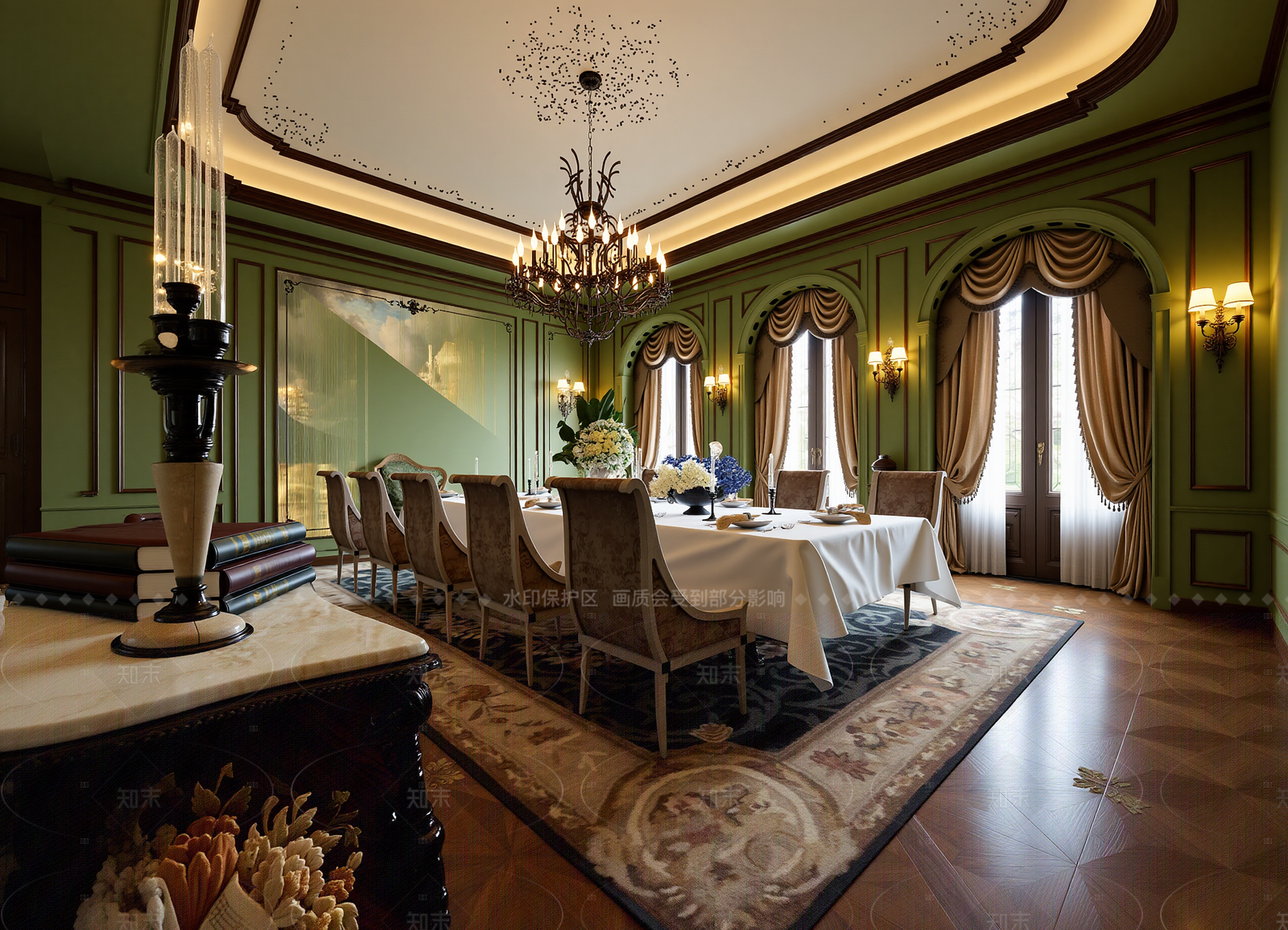 法式酒店餐厅3D模型下载【ID:1214994984】