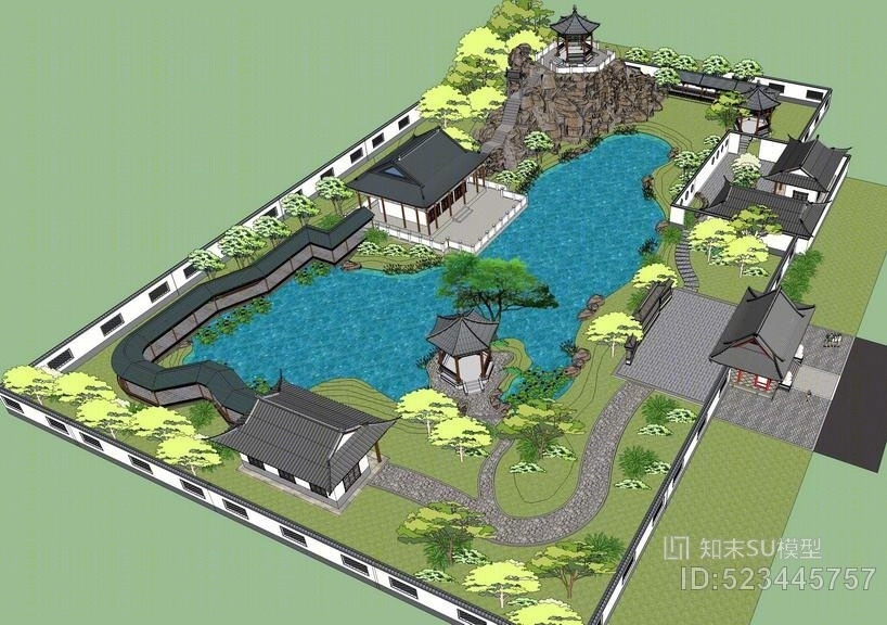 中式古典园林su模型su模型下载