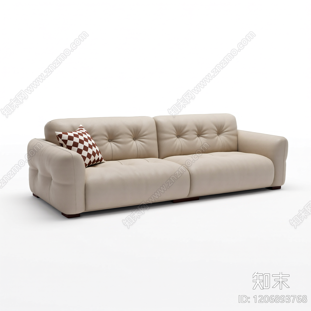 米色皮质沙发带抱枕3D模型下载【ID:1206893768】
