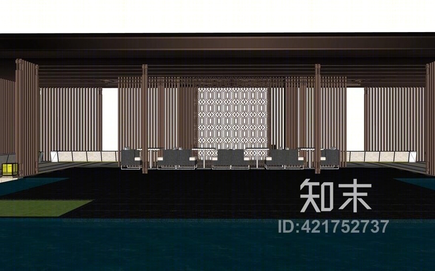 新亚洲新中式廊架SU模型下载【ID:421752737】