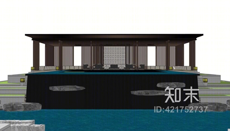 新亚洲新中式廊架SU模型下载【ID:421752737】
