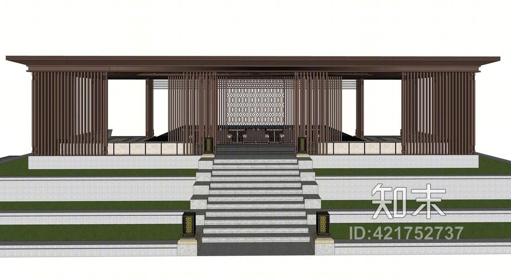 新亚洲新中式廊架SU模型下载【ID:421752737】