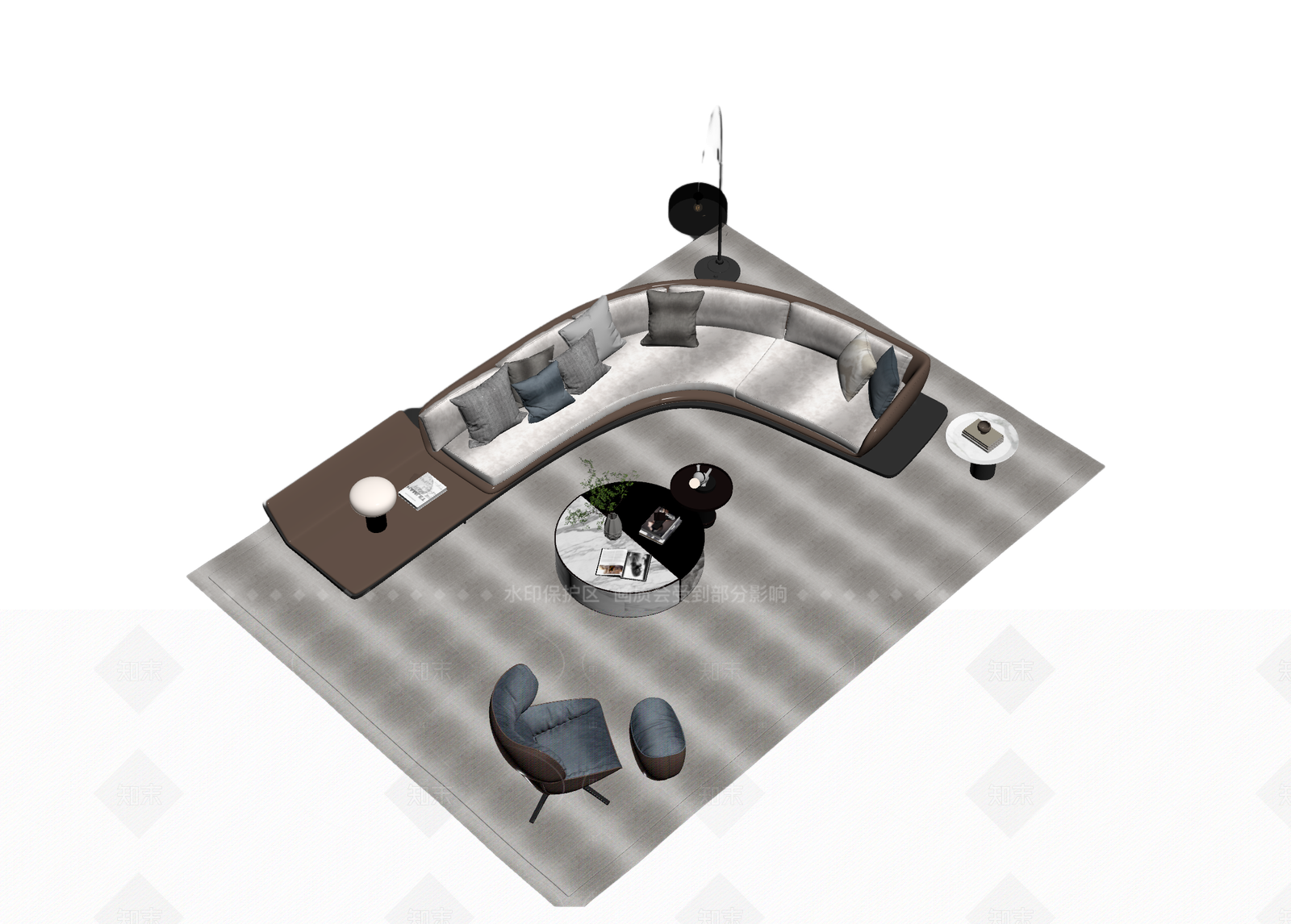 现代客厅组合家具3D模型下载【ID:1205545879】