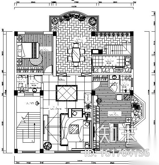 双层独栋别墅内部装修整套施工图设计（附效果图）cad施工图下载【ID:161704136】