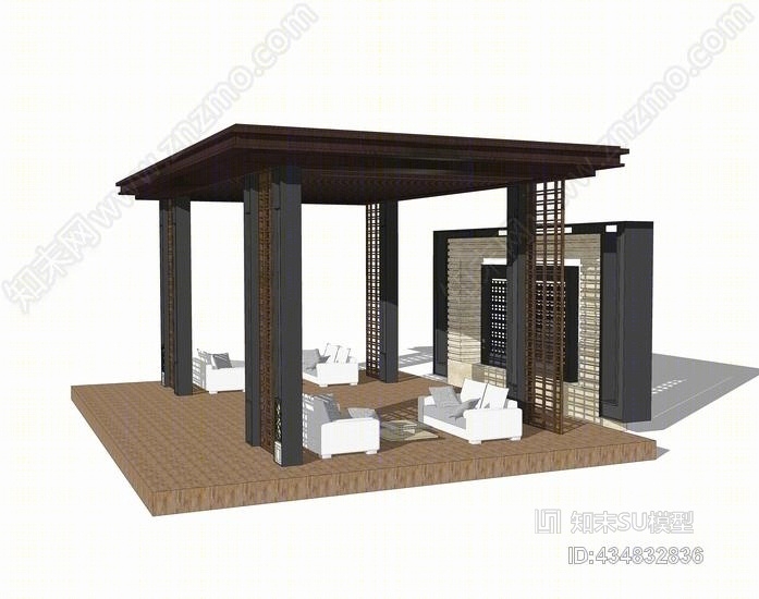 新中式廊架SU模型下载【ID:434832836】